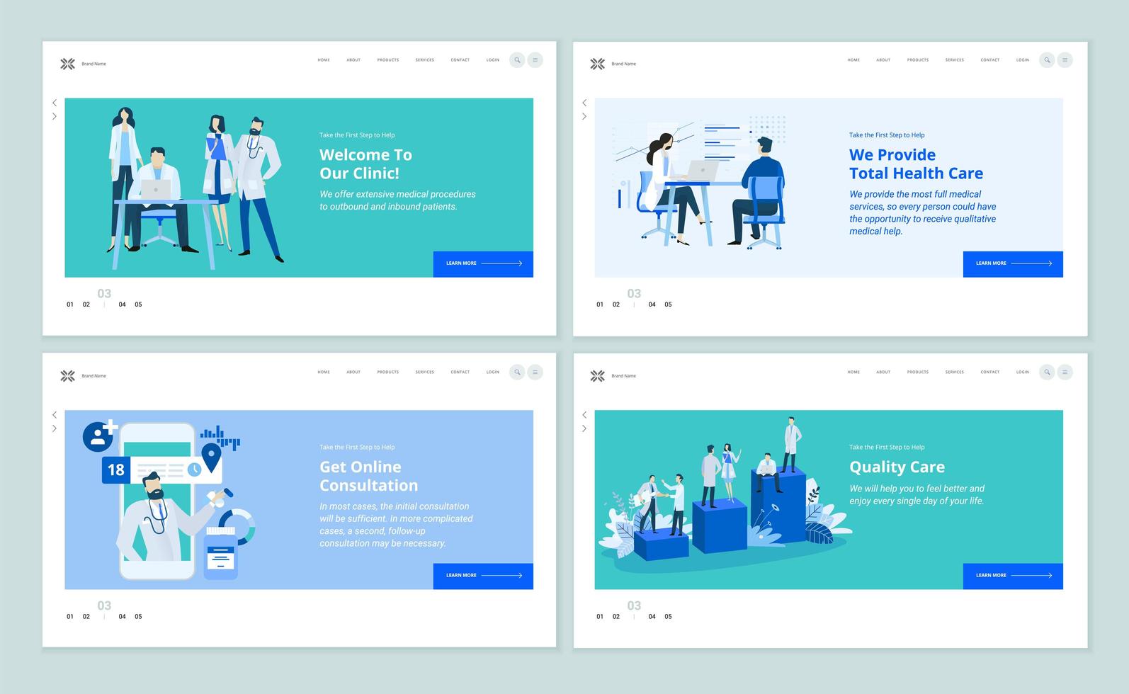 Medicine and Healthcare Web Page Design Templates vector