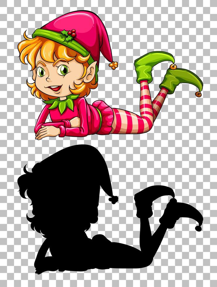 Cute girl elf and its silhouette vector