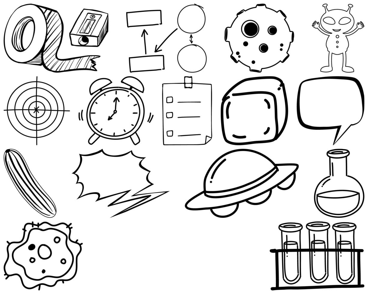 Set of item and symbol hand drawn doodle vector