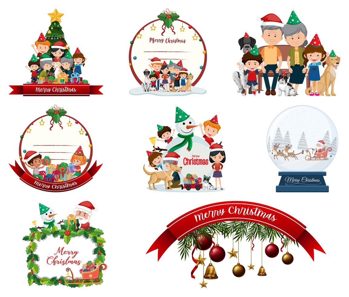 Set of blank Christmas postcard and logo isolated vector