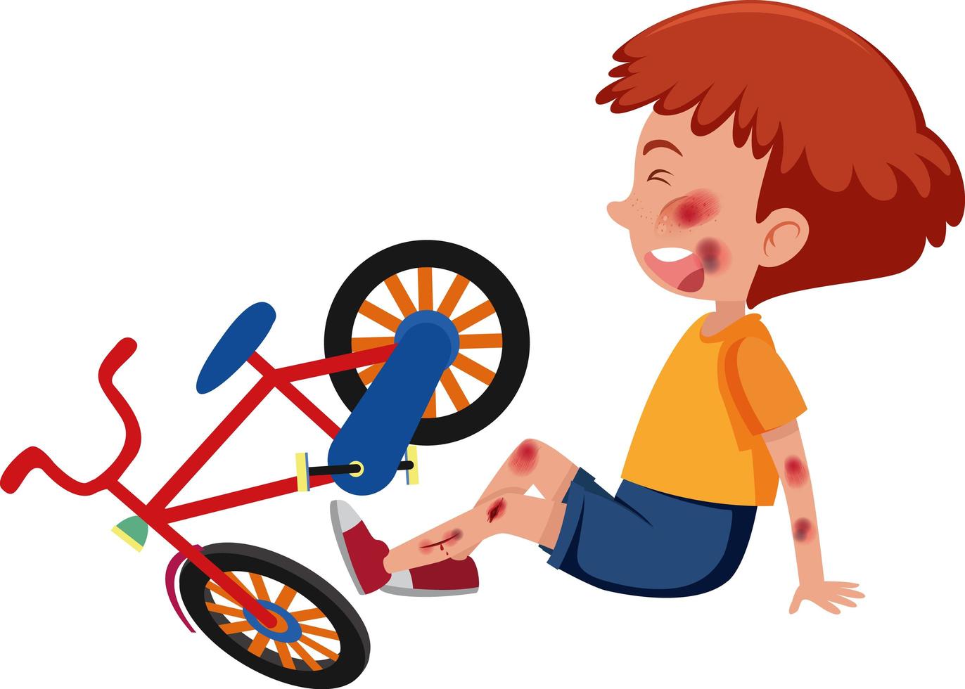 Boy injured at head and arm from riding bicycle vector