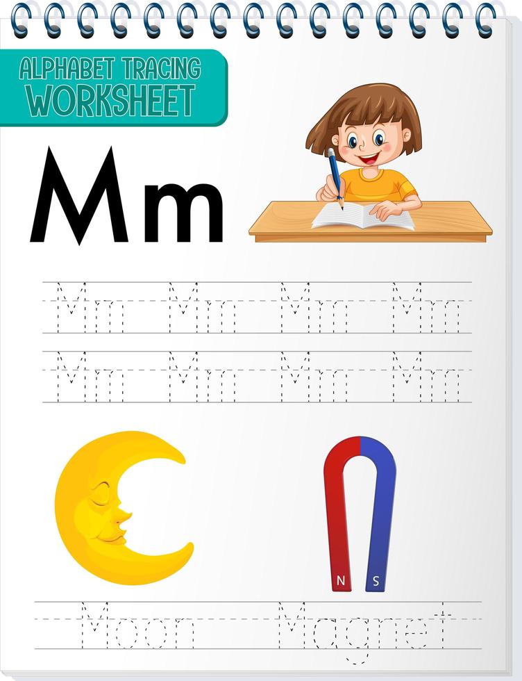 hoja de trabajo de rastreo alfabético con letras y vocabulario vector