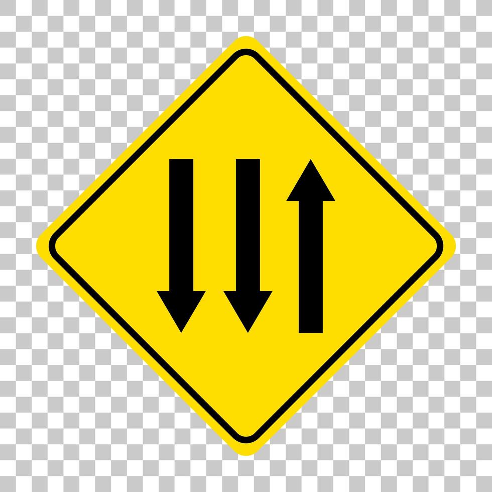 Yellow traffic warning sign on transparent background vector