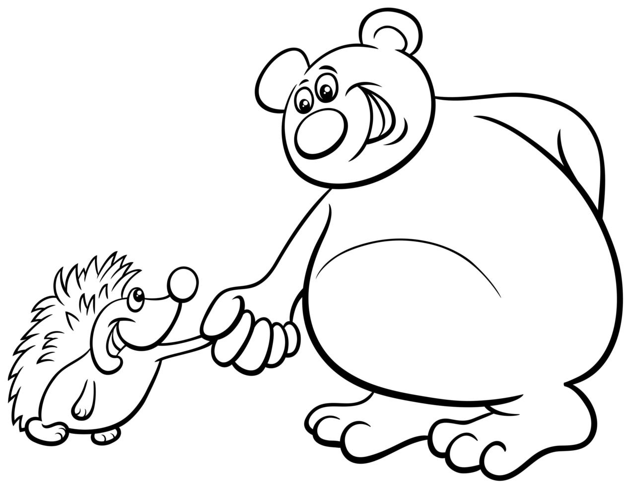 Bear and hedgehog cartoon animals coloring book page vector