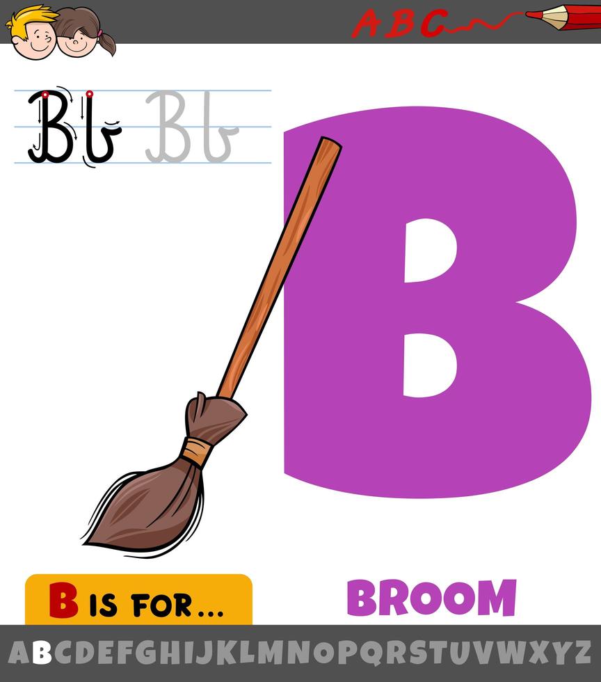 Letter B from alphabet with cartoon broom object vector