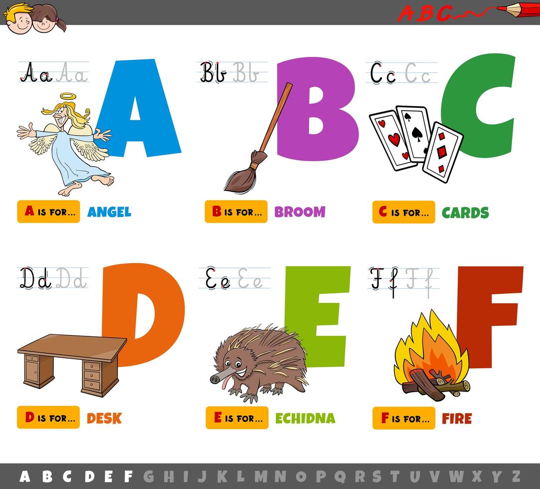 letras del alfabeto para niños de la a a la f vector