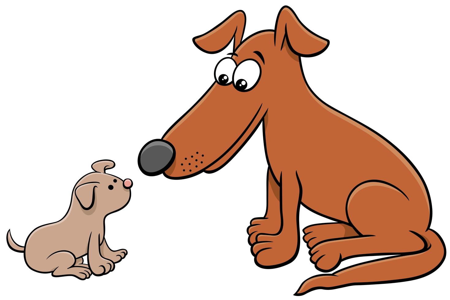 Puppy and adult dog cartoon animal characters vector