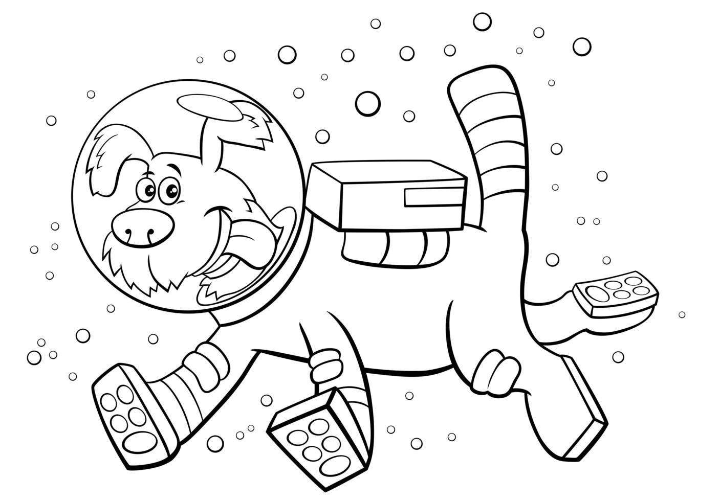 Cartoon dog in space character coloring book page 1591692 vector art at