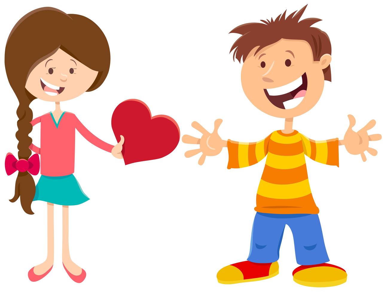 Valentine card with happy girl and boy vector