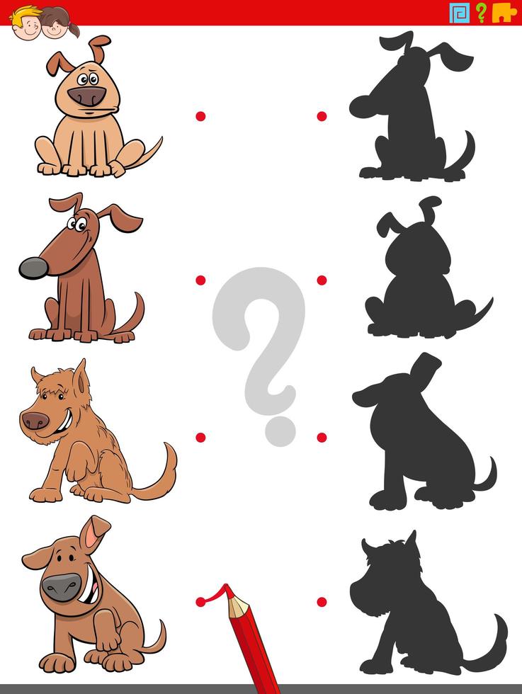 tarea de sombra con personajes de perros divertidos vector