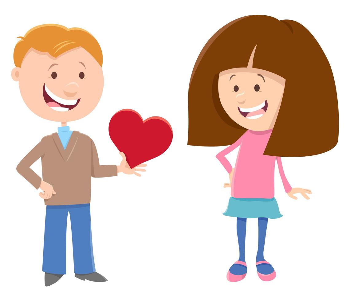 Tarjeta de San Valentín con niña y niño cómicos vector