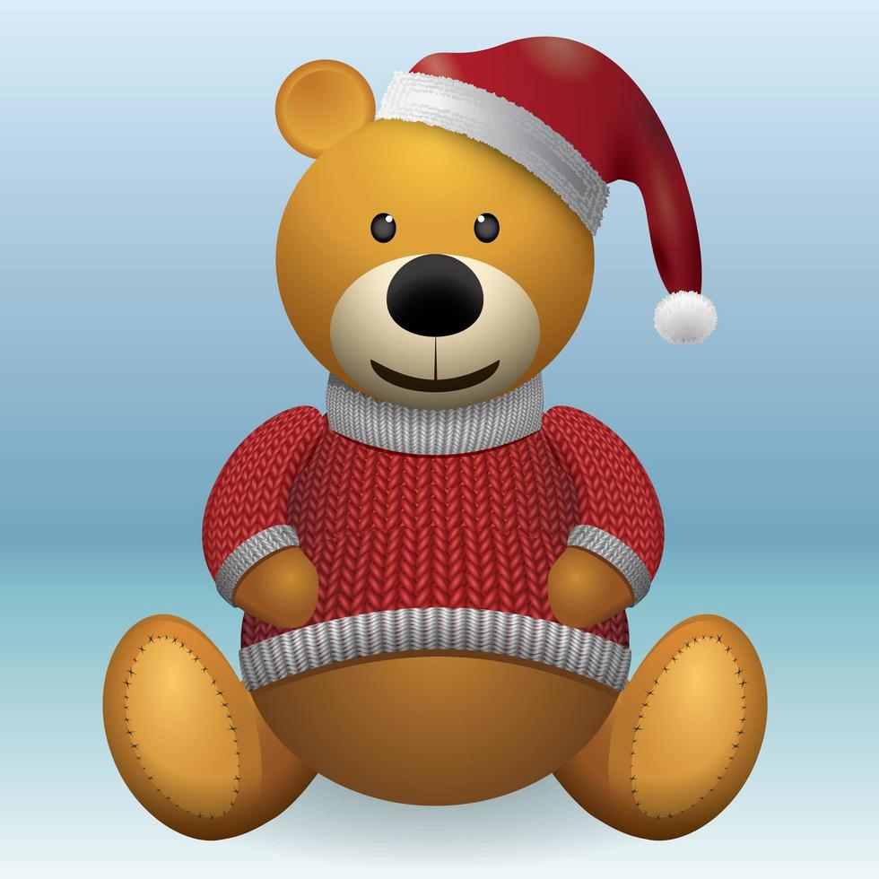 Teddy bear in red sweater and red hat vector