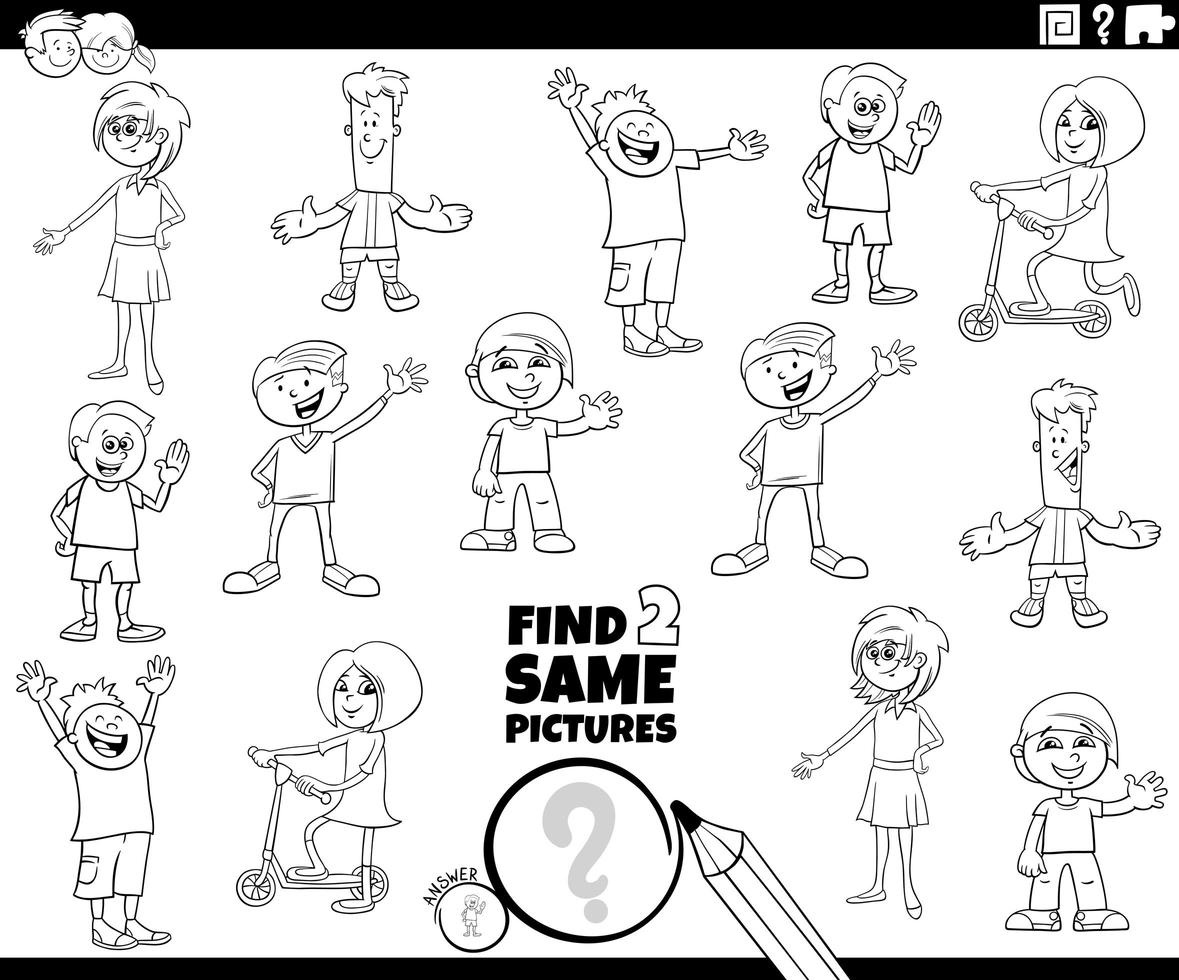 Find two same kids coloring book game vector