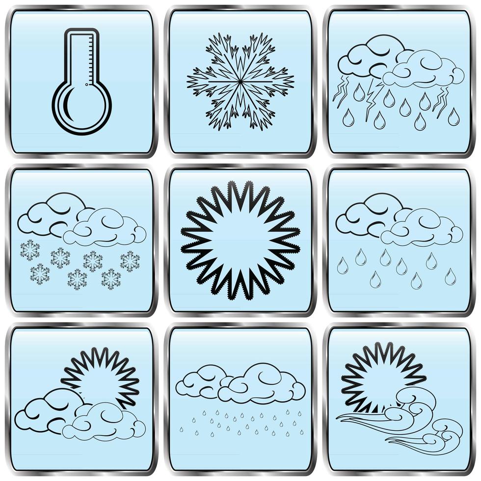 Day weather colour black outlined icons set vector