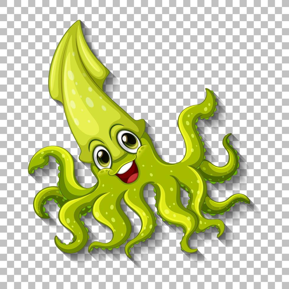 Cute Squid cartoon character on transparent background vector