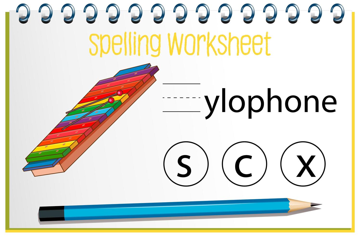 Find missing letter with xylophone vector