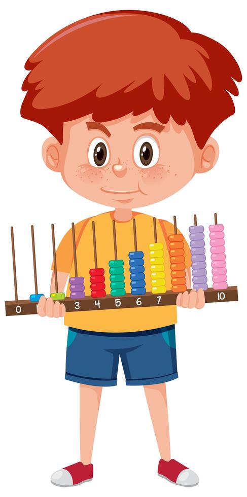 Boy holding abacus cartoon character isolated on white background vector