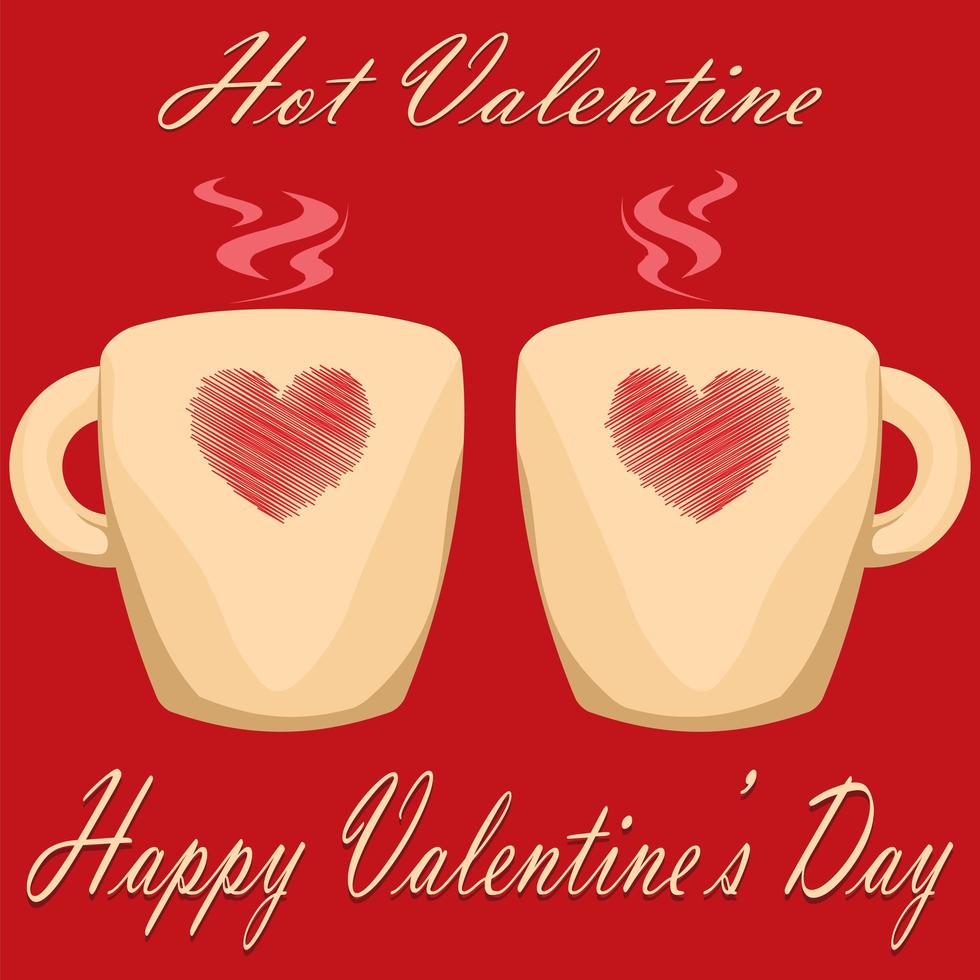 Valentine's day couple of cups on red background vector