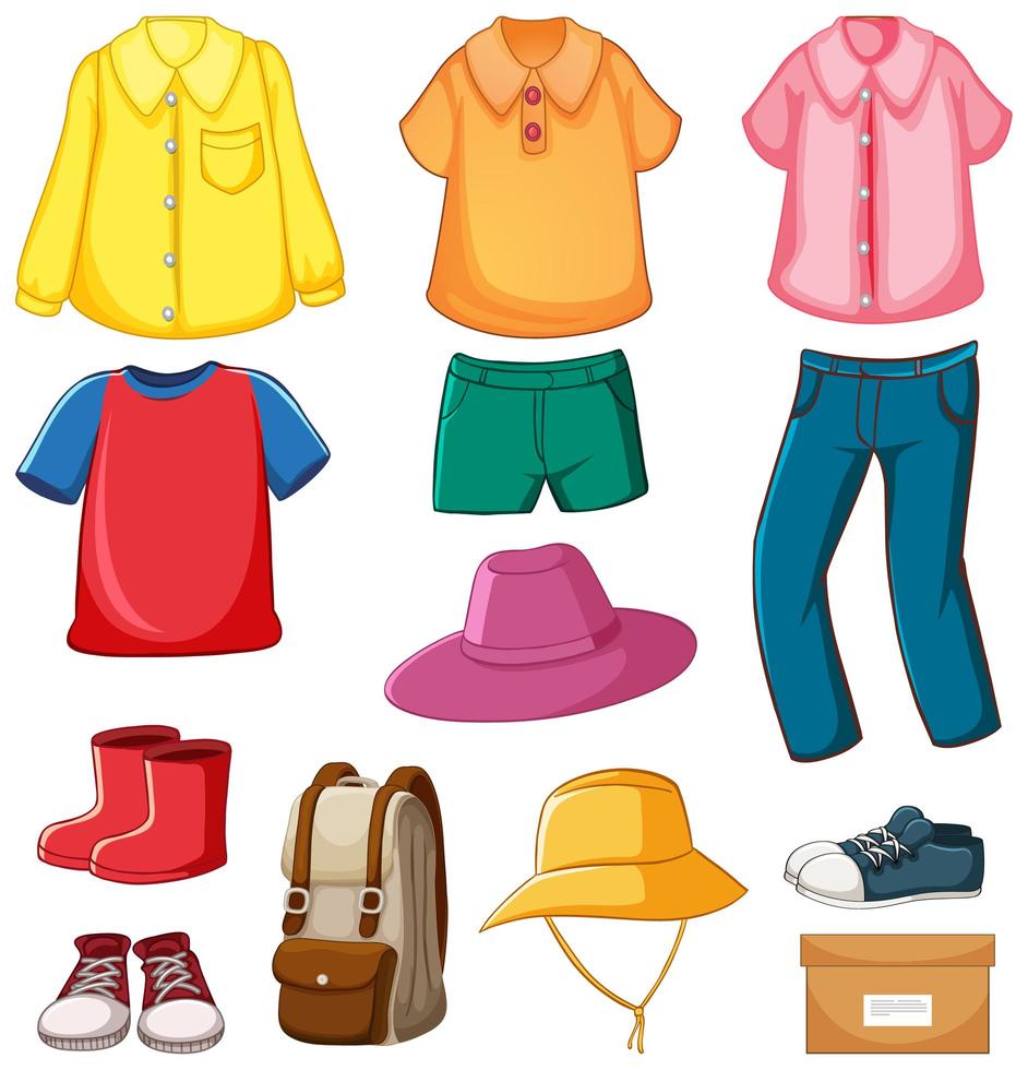Set of clothes with accessories isolated on white background vector
