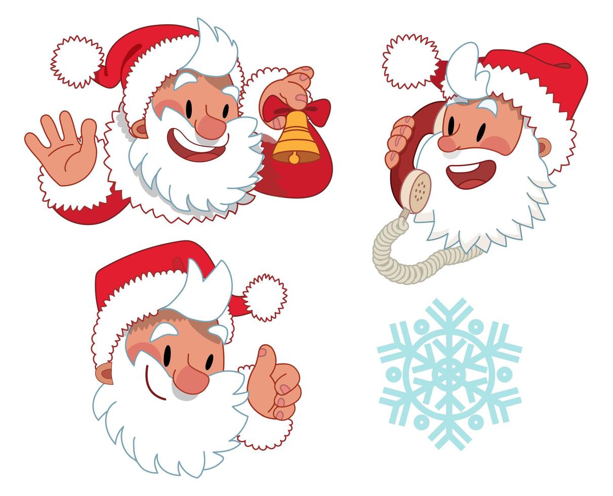 tres expresiones del personaje de santa claus vector