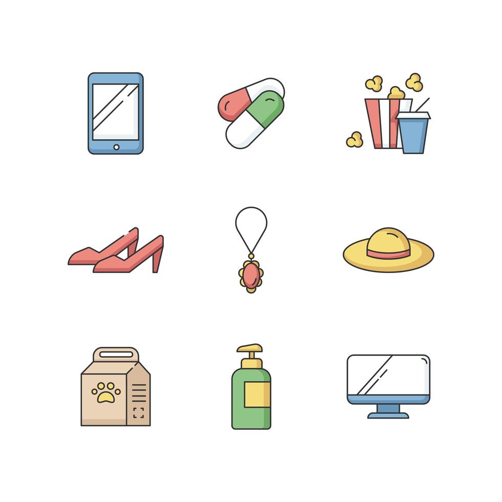 Conjunto de iconos de colores rgb de compras en línea vector
