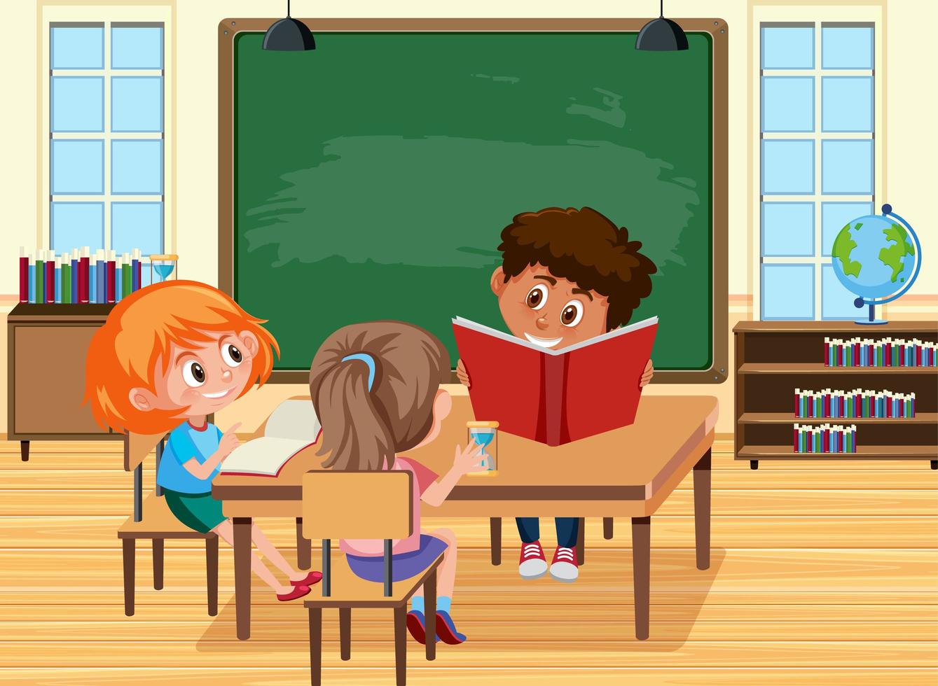 Young students doing homework in the classroom scene 1591910 Vector Art ...