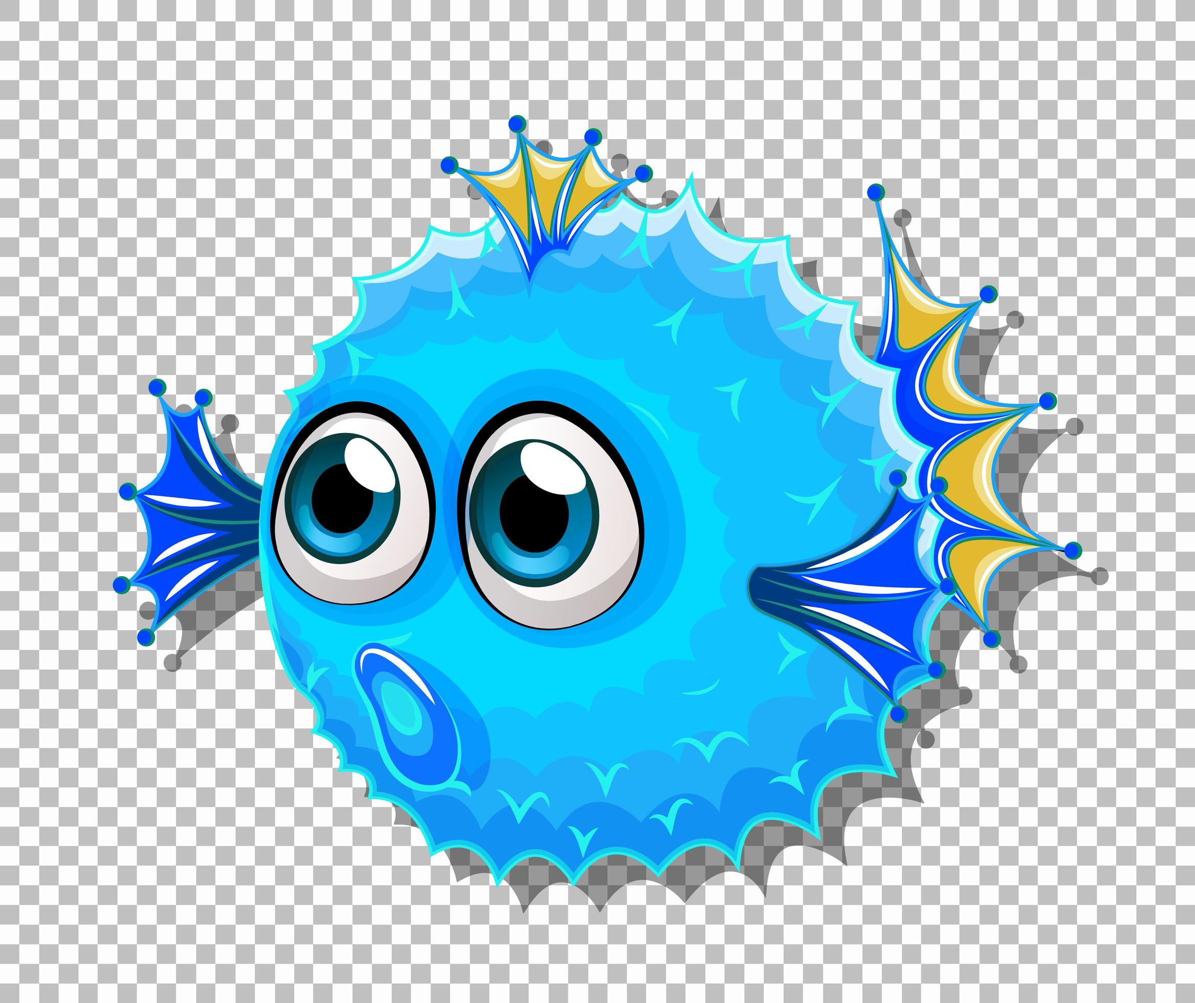 Cute puffer fish with big eyes cartoon character on transparent