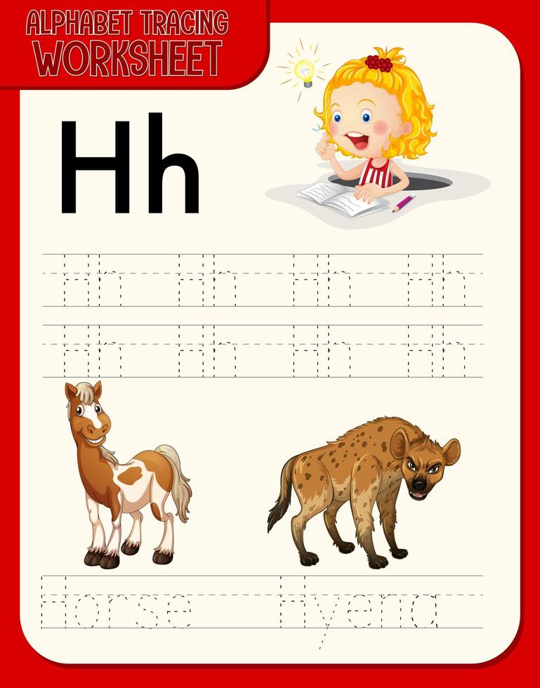 Alphabet tracing worksheet with letter and vocabulary vector