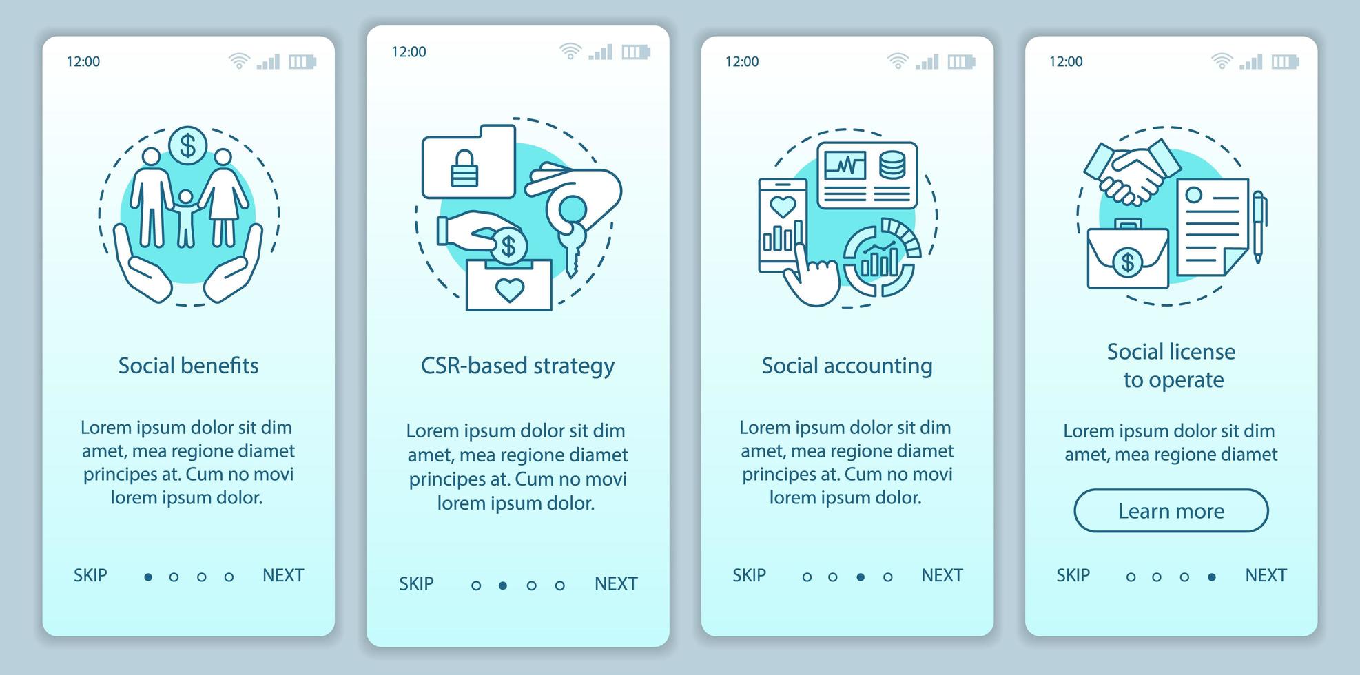 CSR onboarding mobile app page screen vector template