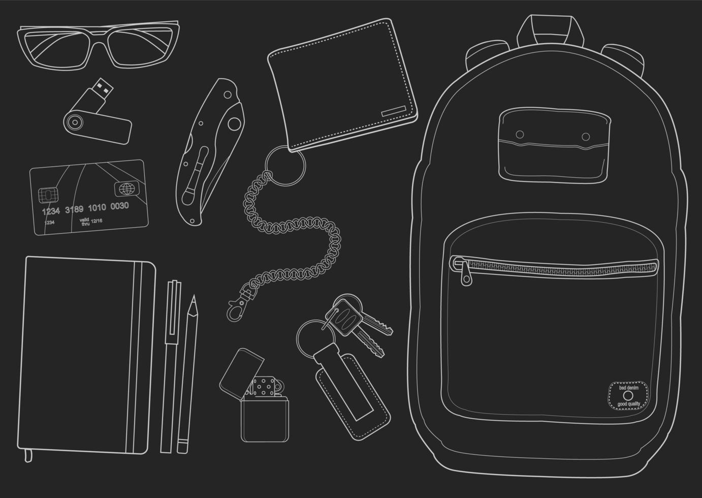 Every day carry items. Chalk vector