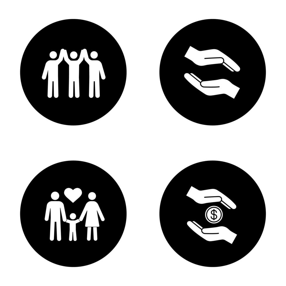 Charity glyph icons set vector