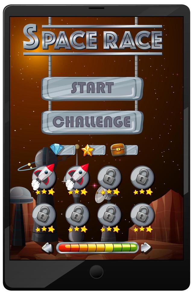 Space race mission game on tablet screen vector