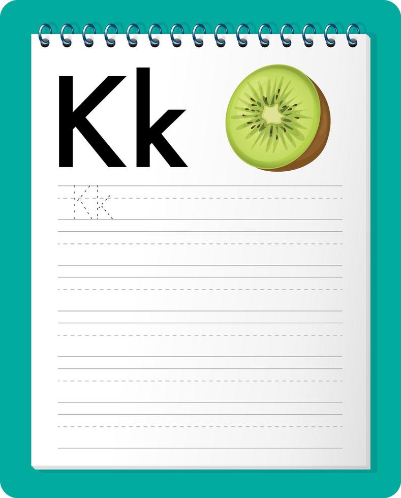 Alphabet tracing worksheet with letter K and k vector