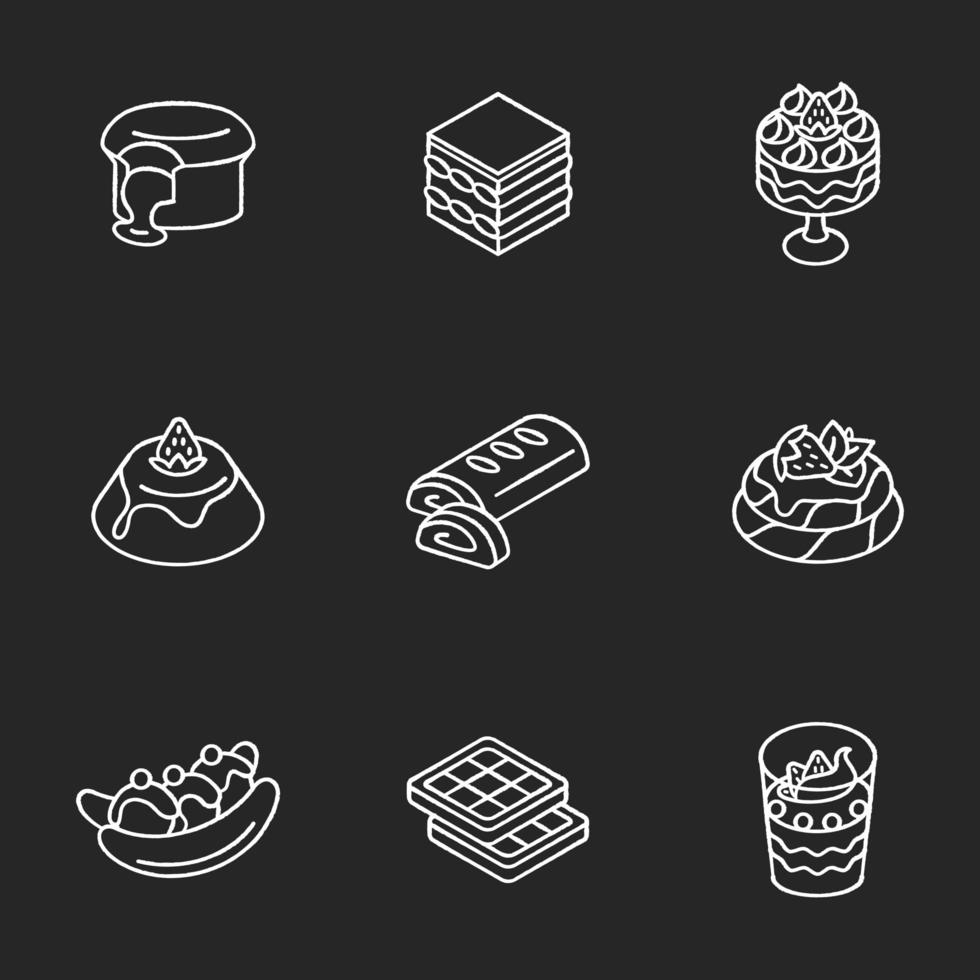 Traditional desserts chalk white icons set vector