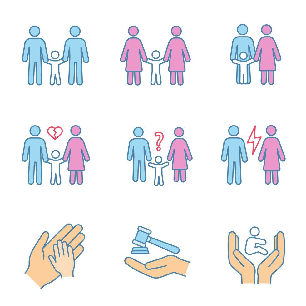 Set of child custody color icons vector