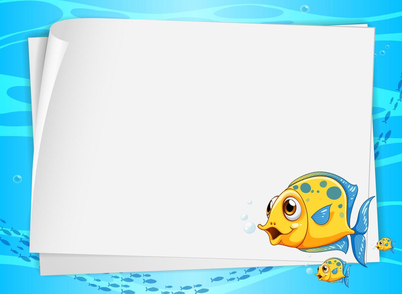 Blank paper banner with cute fish and on the underwater background vector