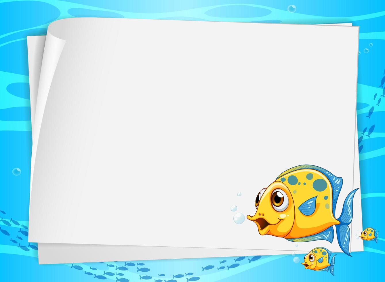 Banner de papel en blanco con lindos peces y en el fondo submarino vector