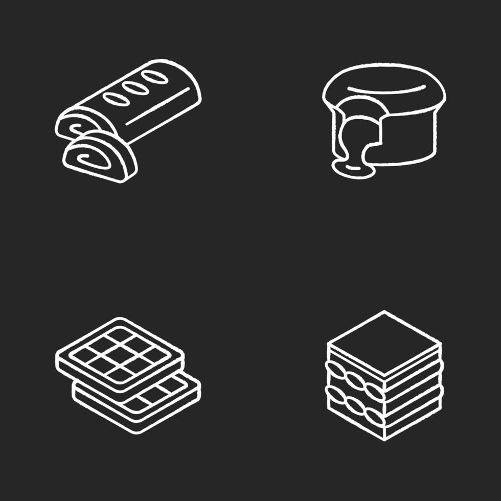 European desserts chalk white icons set vector