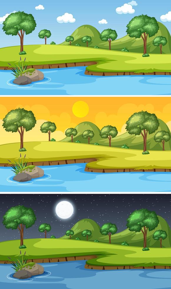 Nature landscape scene at different times of day vector