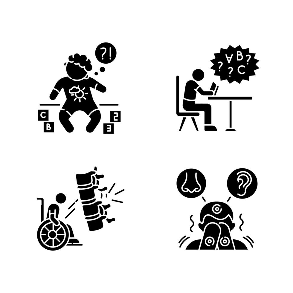 Chronic disease black glyph icons set vector