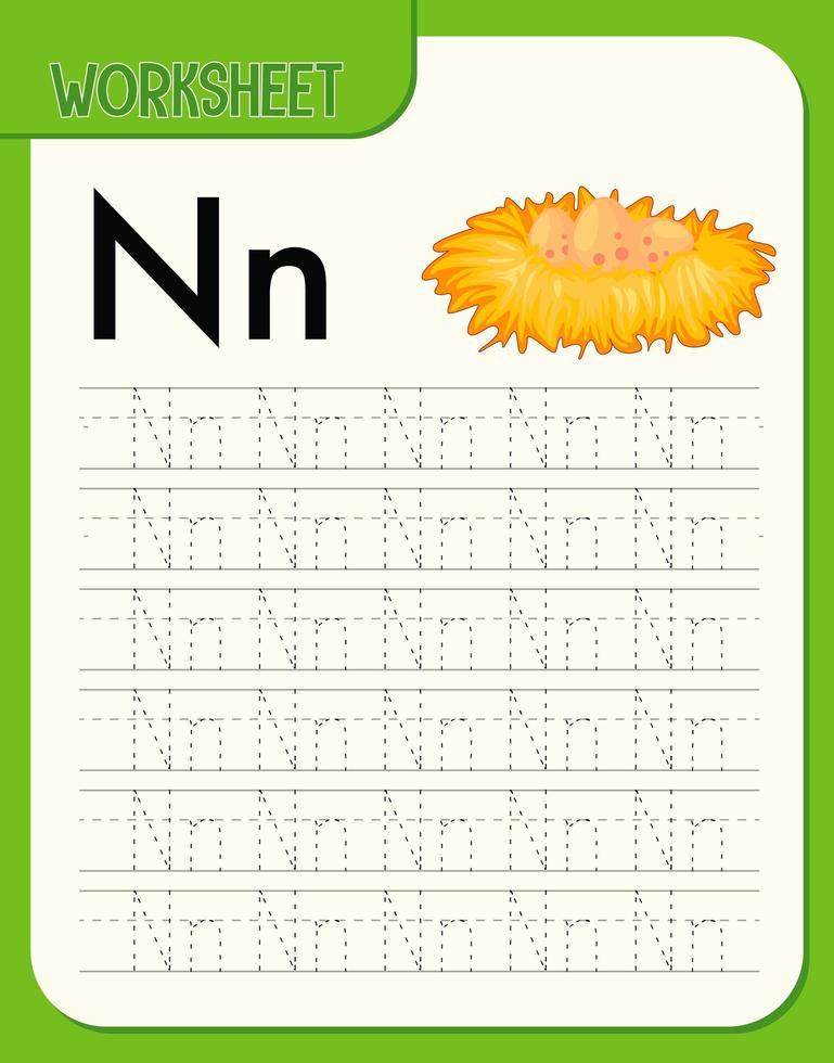 Alphabet tracing worksheet with letter N and n vector