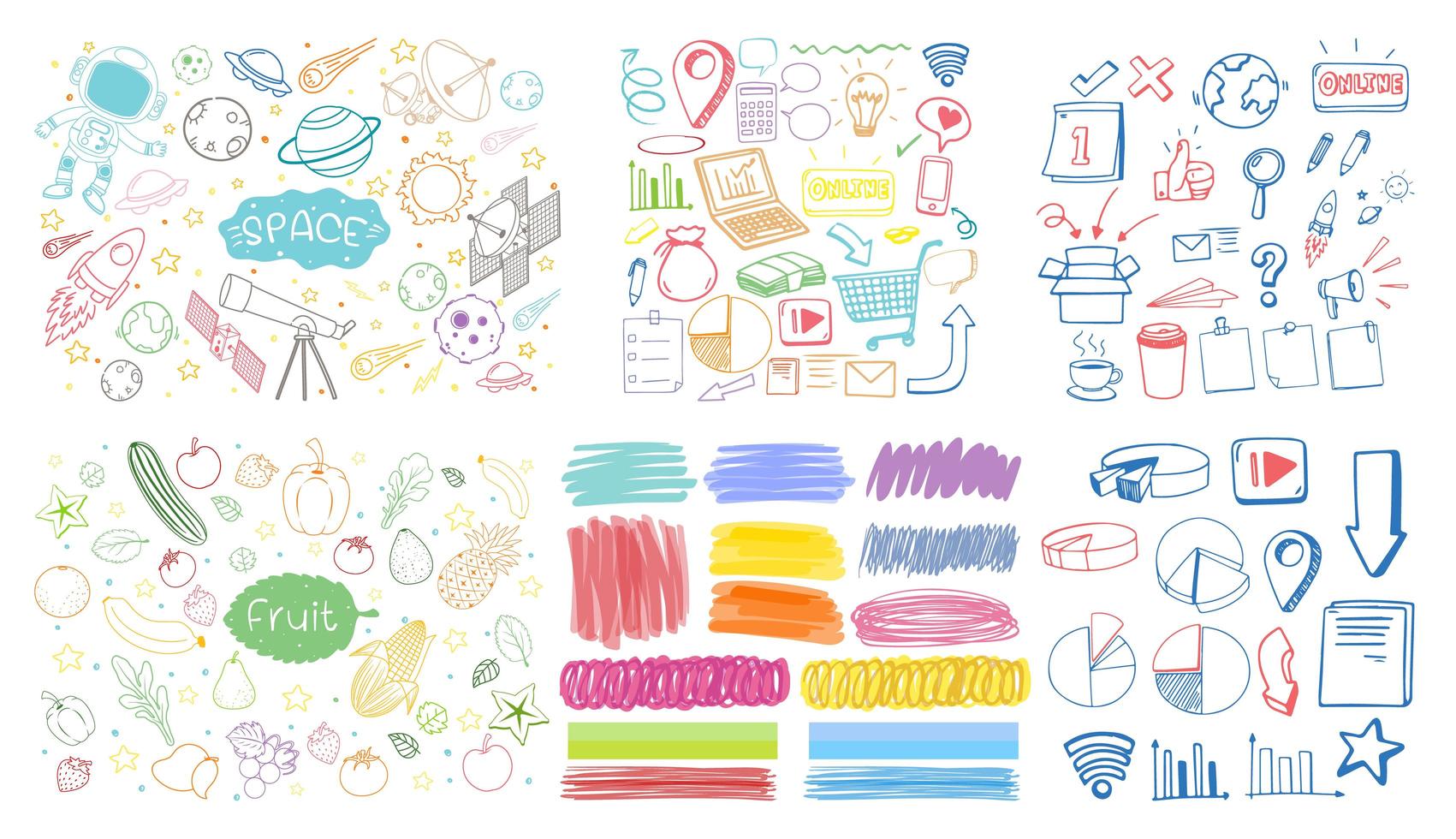 Set of colorful object and symbol hand drawn doodle on white background vector