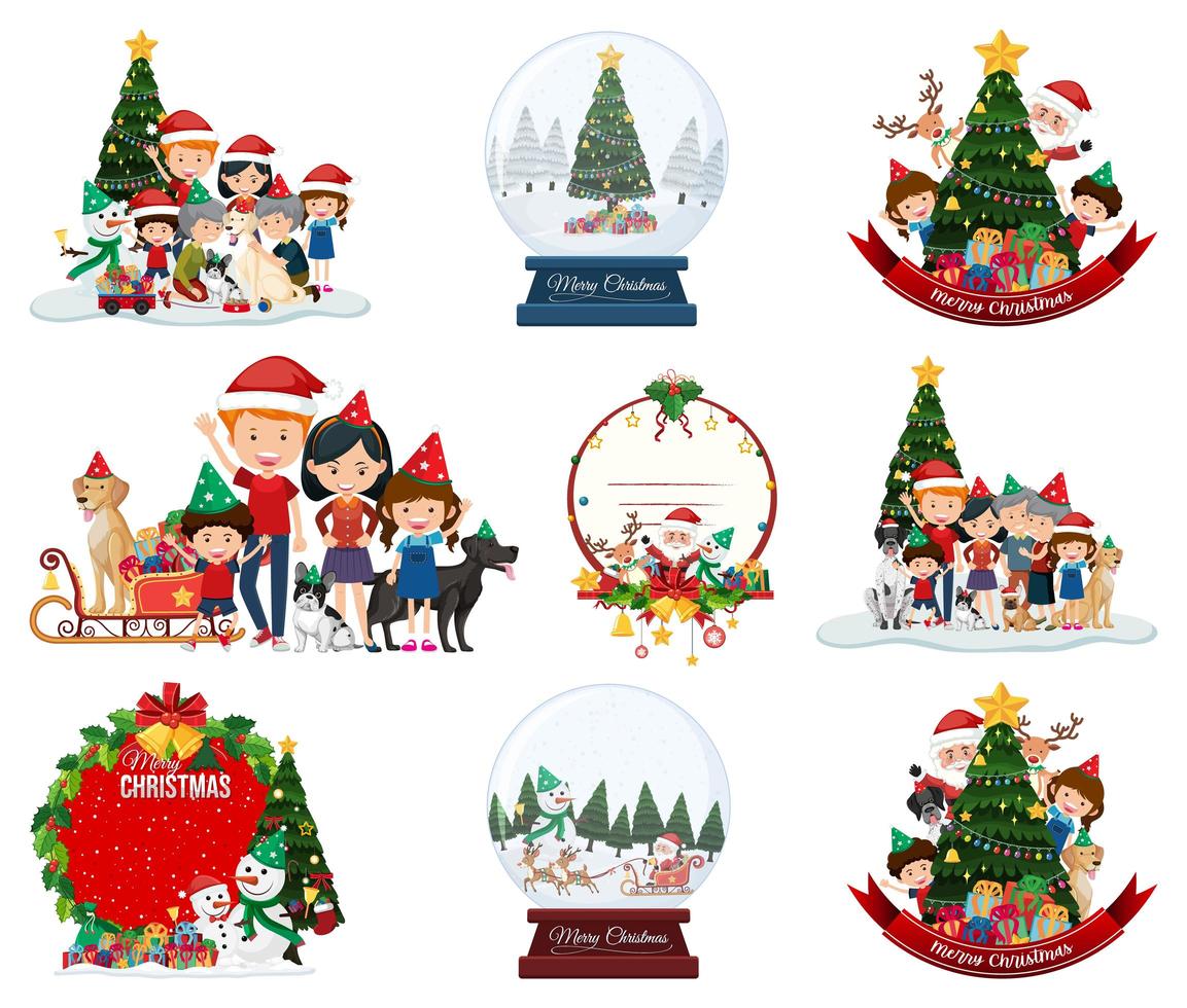 Set of blank Christmas postcard and logo isolated vector