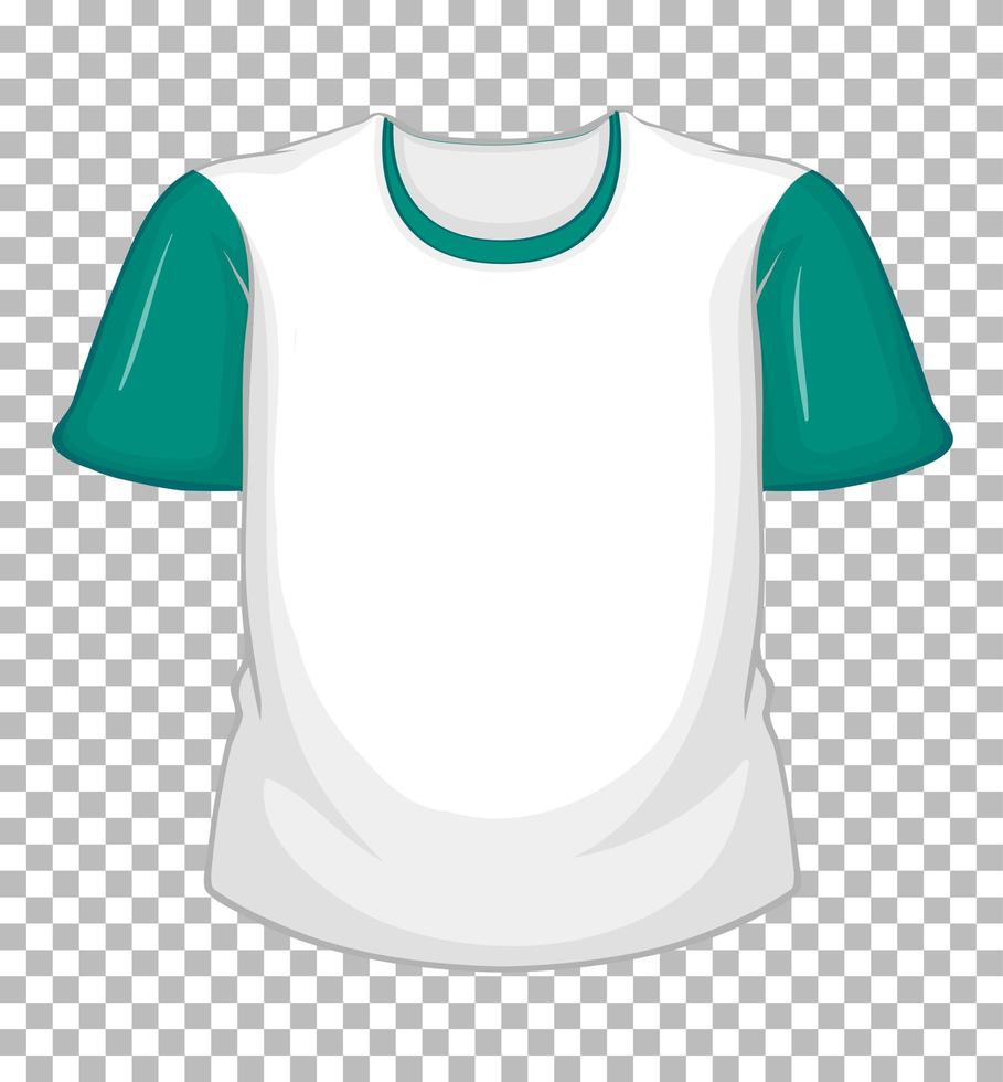 Blank white t-shirt with green short sleeves on transparent vector
