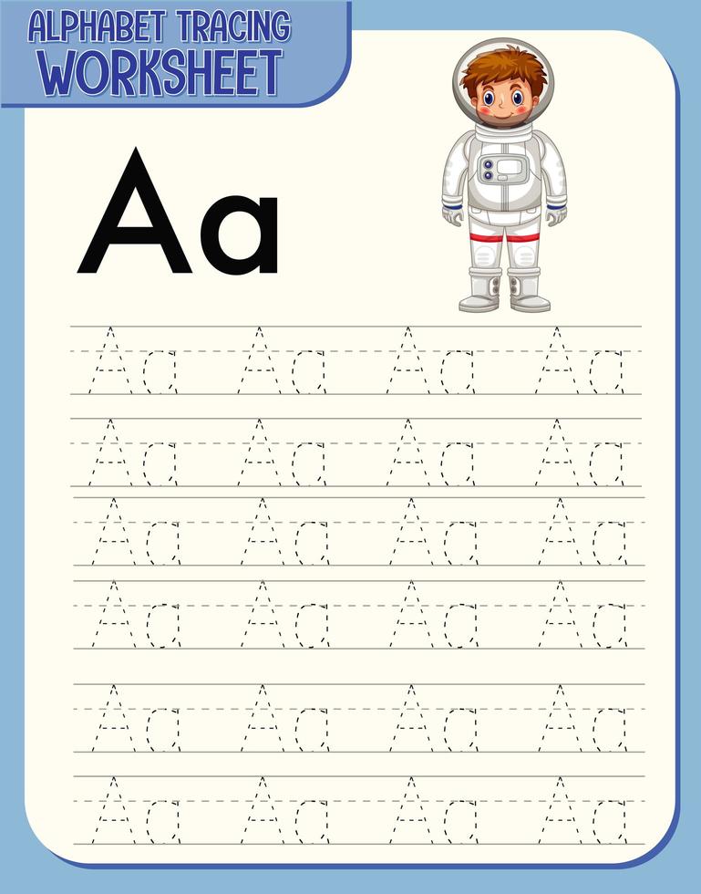 Alphabet tracing worksheet with letter A and a vector