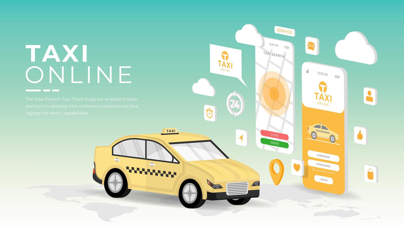 aplicación móvil para taxi online vector