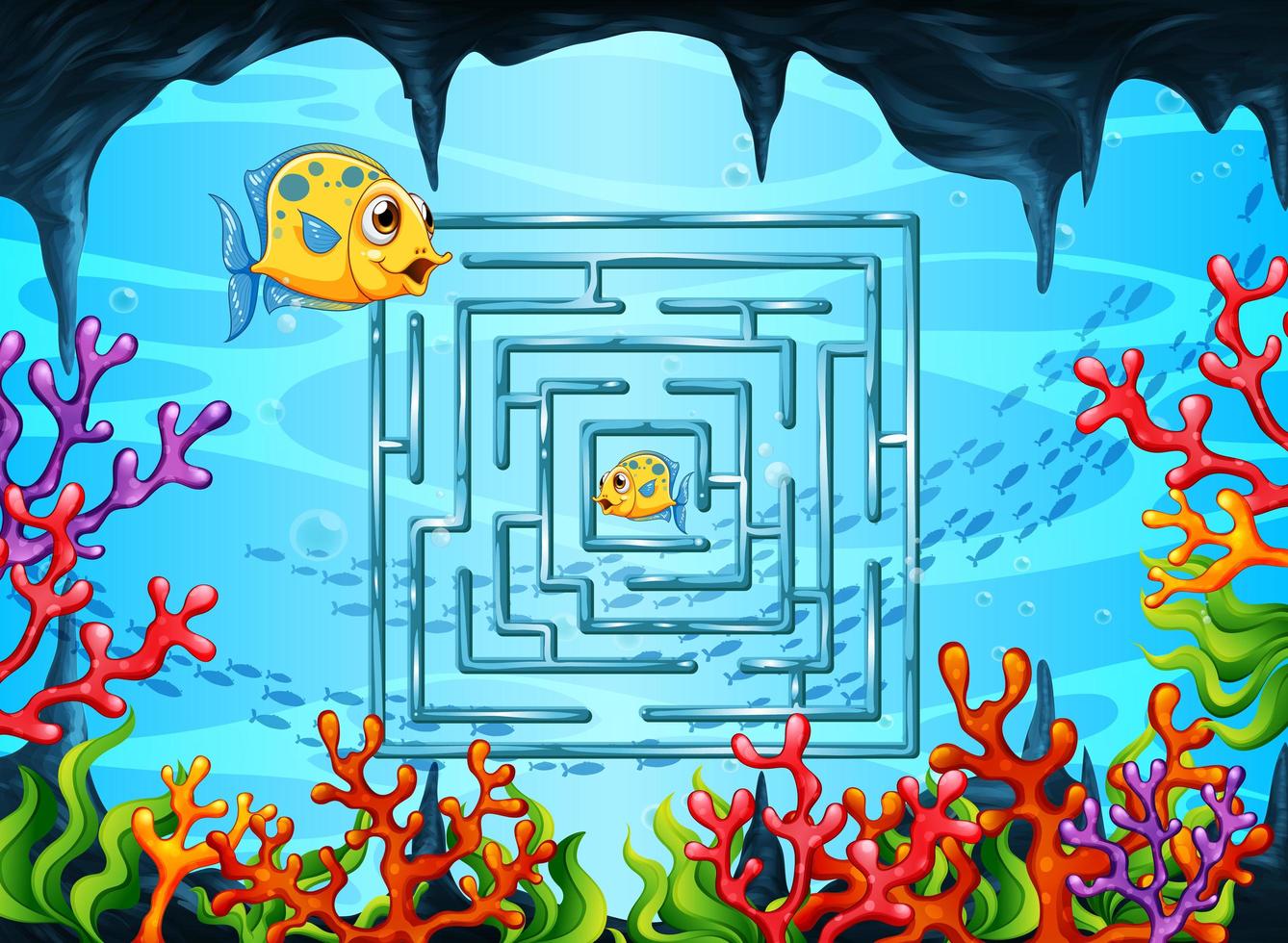 Maze game in the underwater theme template vector