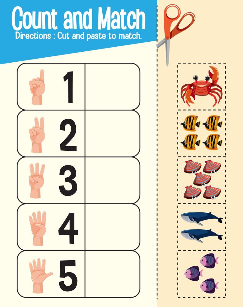 Juego de contar y combinar, hoja de trabajo de matemáticas para niños. vector