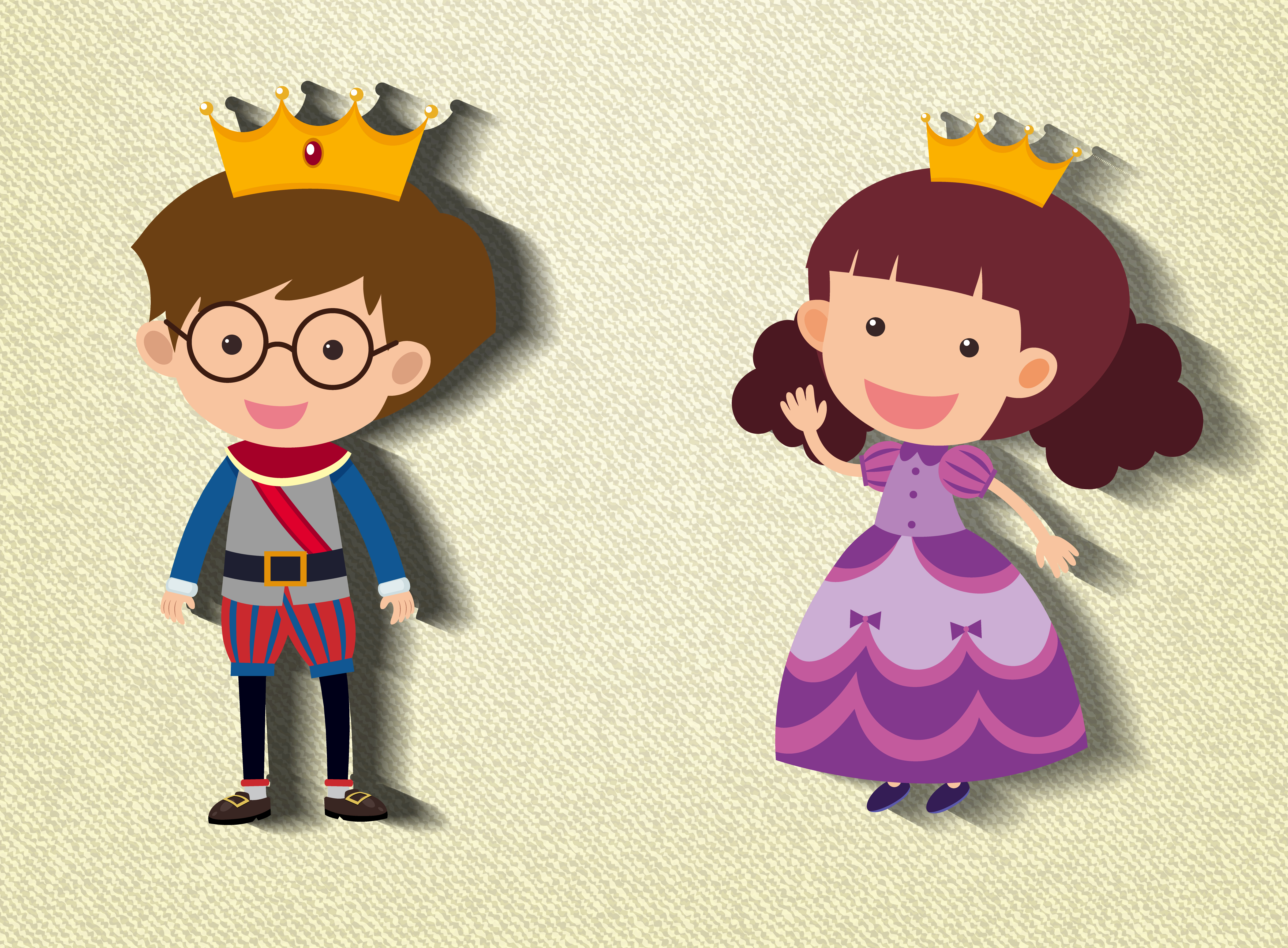 Little prince and princess cartoon character 1592228 Vector Art at Vecteezy
