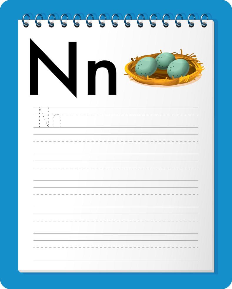 Alphabet tracing worksheet with letter N and n vector